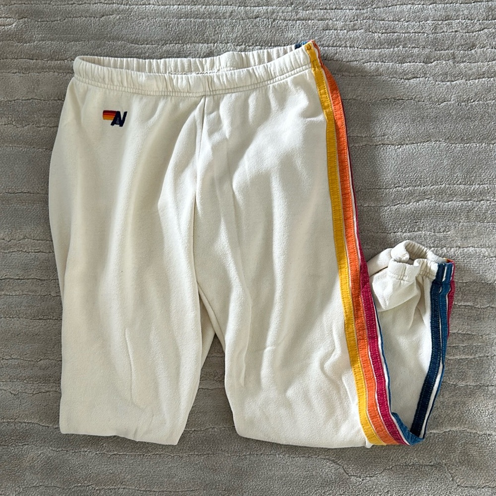 Aviator Nation Cream Sweatpants with Signature 5 Stripes